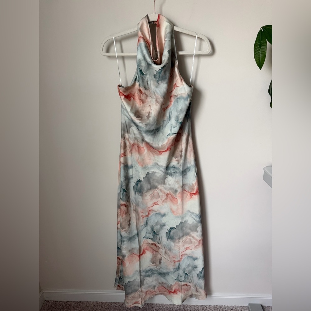 Sincerely Jules blue colorful cowl neck Halter Maxi slip Dress